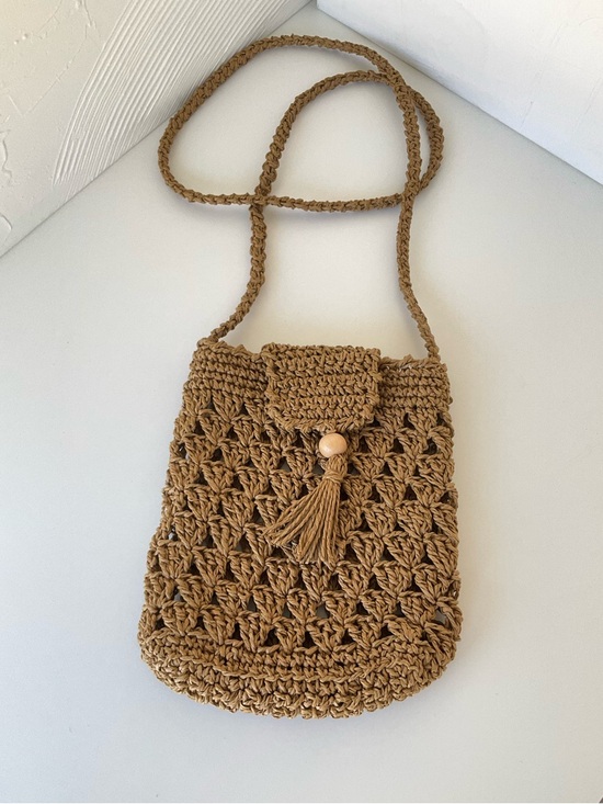 Hand Crafted Handbags - Handmade Paper Yarn Crochet Crossbody Bag - Brown